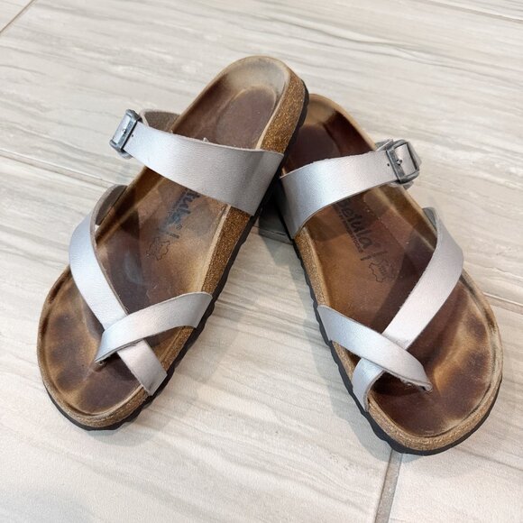 Betula Birkenstock Mayari Leather Strap Sandals in Silver Brown Summer Size 7 - Picture 1 of 10